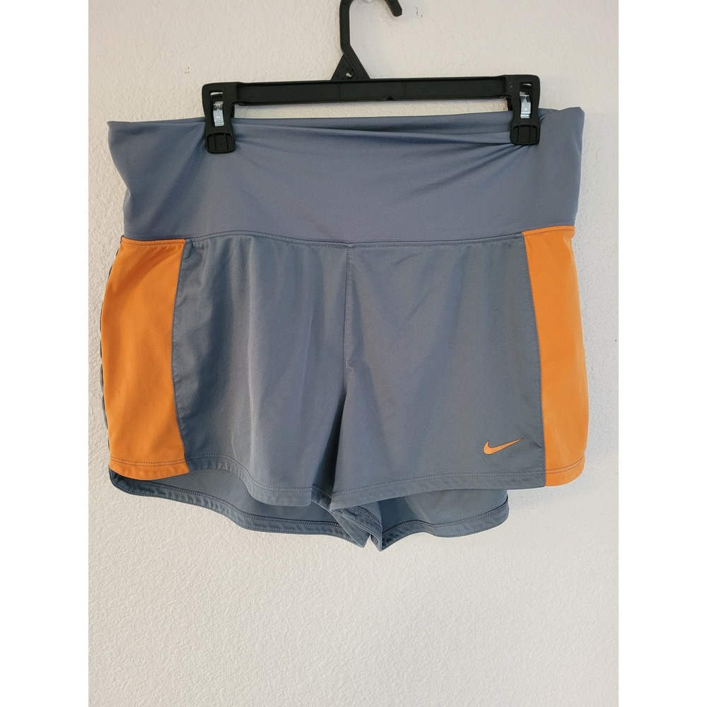 Nike Women Running Shorts Gray Orange Athletic Gym Workout Performance L #11